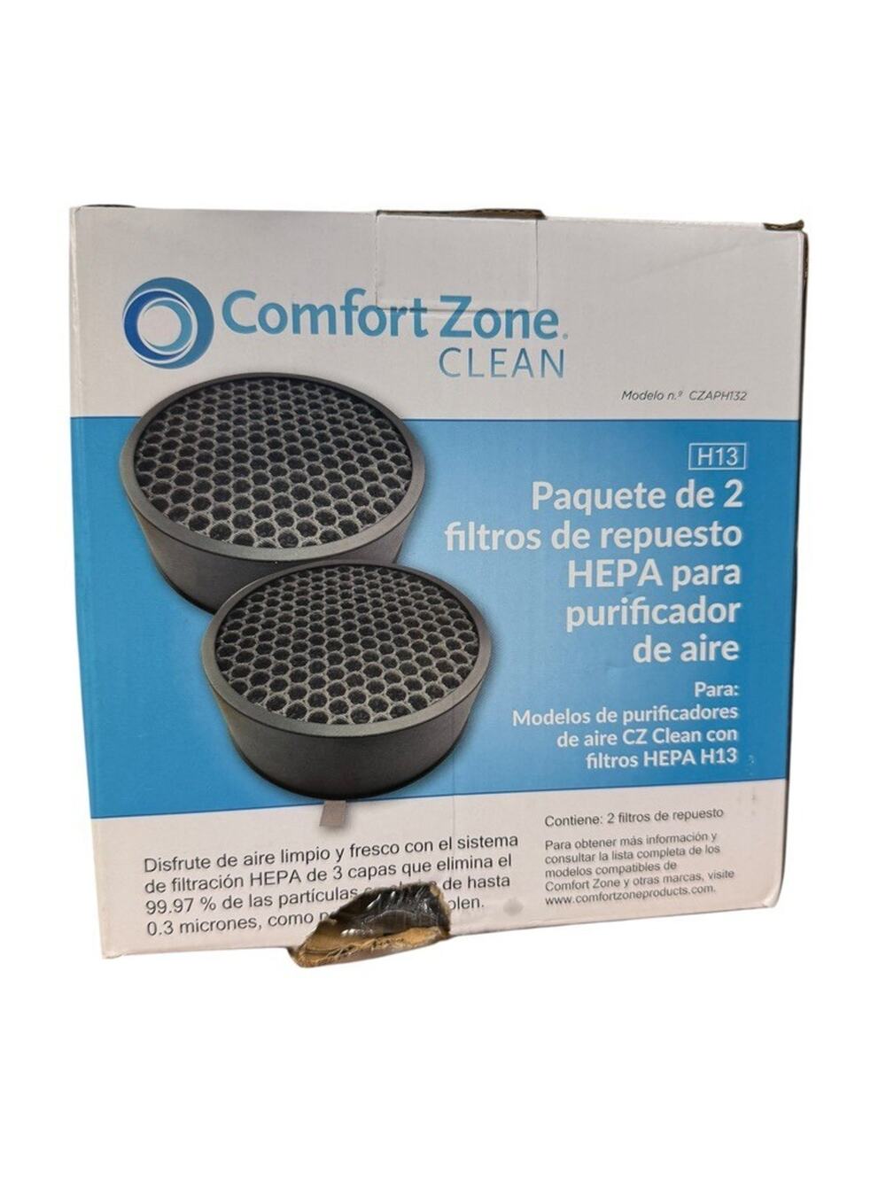 Comfort Zone Clean Air Purifier HEPA Replacement Filter 2 Pack New In Box